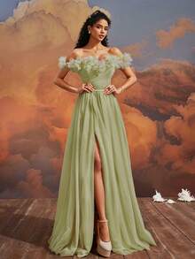 VIPGIRL Elegant Mesh Formal Long Evening Gown - Lime Green - View 7