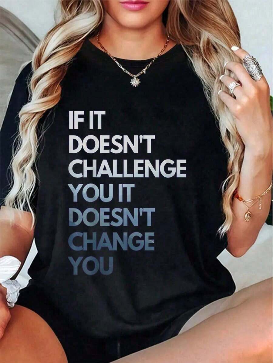 Vintage Graphic Tee Cotton Fitness Motivation Inspirational Quote Fitness-Shirt Comfortable CottonFashionable Women's Clothing - 黑色 - 查看 1