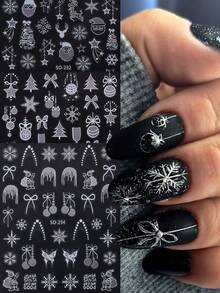 3 PIEZAS Pegatinas de uñas con brillo plateado festivo y navideño, diseños brillantes de Papá Noel, árbol de Navidad, ciervos, bolas, copos de nieve, estrellas y lazos para manicura, suministros de uñas autoadhesivos para decoración de uñas de invierno y Año Nuevo