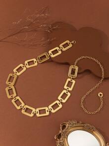 1pc Vintage Geometric Hollow Square Design Waist Chain, Fashionable & Versatile For Women, Suitable For All Seasons/Gift/Party/Work