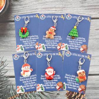 6pcs Christmas Themed Keychains - Santa Claus, Gingerbread Man, Stocking, Wreath, Snowman And Tree, With Mini Cards - Cute Charms, Suitable For Holiday Decor And Lucky Small Birthday Or Best Friend Positive Inspirational Gemstone Tokens, Christmas Gifts In Bulk, Keychain Accessories, Positive Gift Tokens, Holiday Keyrings, Character Keychains, Snowman Keychains, Santa Claus Design, Bulk Gift Quality, Durable Keyrings Bag Charms Car Teacher Sister Gift Ideas