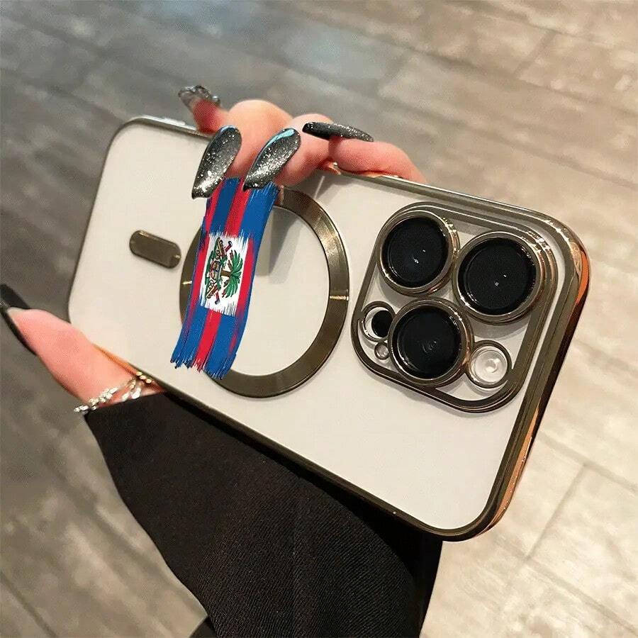 Teléfono con lente integral con diseño de banderas azules y rojas, chapado magnético, compatible con carga inalámbrica magnética y compatible con phone 16 Pro Max, 16, 15 Pro, 14, 14 Plus/14 Pro Max, 13, 13 Pro y la serie Pro. ¡Ideal para regalar a amigos, en cumpleaños y en fiestas! Pro, 12 Pro, 11/11 Pro y serie Pro. Es un excelente teléfono para regalar a amigos, en cumpleaños y en festividades. - Dorado - Ver 1