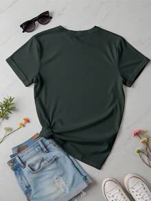 Women's Basic T-Shirt, Round Neck, Short Sleeve, Hearts Graphic Print | Modern Casual Style | Soft Texture | Fortiz - 黑色 - 查看 2