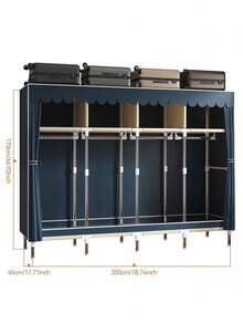 Portable Minimalist Wardrobe For Home/Bedroom, Equipped With Hanging Area And Multi-Layer Storage Racks, Top Design With Shelving, Durable Steel Frame, Essential Storage Cabinet For Clothing Organization - Multicolor - View 7