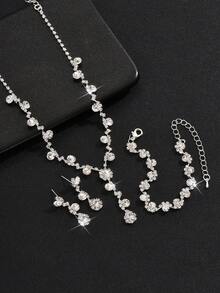 1 件女士项链 + 1 对女士耳环 + 1 件女士手链首饰套装，优雅时尚的珍珠首饰套装，适合婚纱、参加派对、毕业季、骄傲月等。