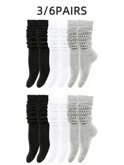 3/6 أزواج جوارب نسائية مرتخية - جوارب طاقم مرتخية ذات طراز Y2K الساخن والجمالي القديم، جوارب قطنية ناعمة ومنفذة للرطوبة وقابلة للتنفس، مناسبة للملابس اليومية والعمل من المنزل والملابس الكاجوال والتنسيق مع الأحذية، جوارب رياضية مريحة أساسية للنساء