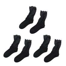 1 par de calcetines hasta la mitad de la pantorrilla de unicolor con bordado de flores y diseño calado para mujer - Negro - Ver 22