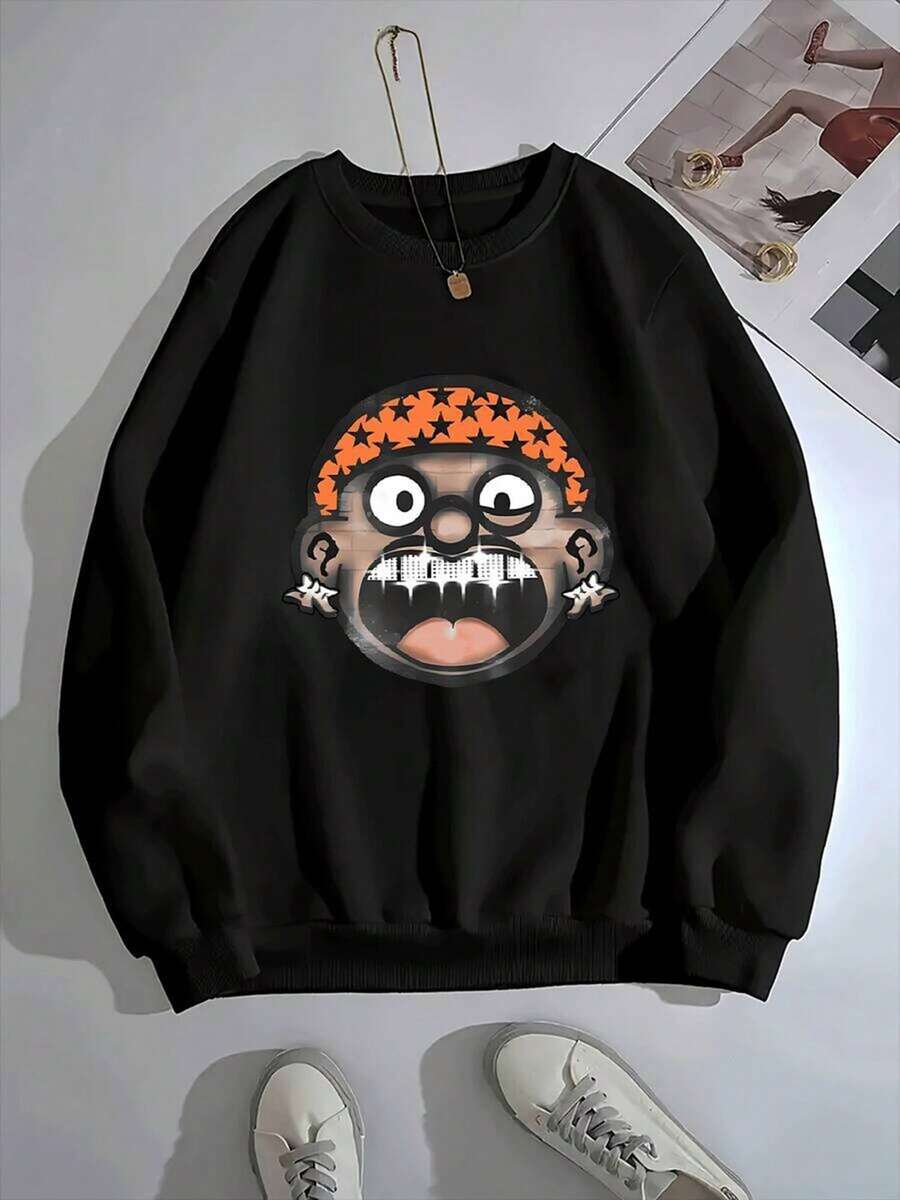 Men's Hoodie With An Original Design Featuring A Funny Face With Stars,Urban And Modern Style,Ideal For A Casual And Eye-Catching Look.,Fall Hoodies,Men's Fall Clothes,Street Wear,Halloween,Mens Hoodies,Y2k Clothes,Jesus Hoodie,Thanksgiving Day,Nightmare Before Christmas,Christmas - Black - View 1