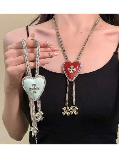 Layered Heart & Flower Pendant Necklace, Chic & Sweater Chain Necklace, Fashionable Accessory For Women, Suitable For Daily Wear, Festivals, Parties, And Gifts