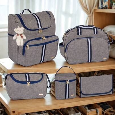 Kit Bolsa Maternidade 5 Peças com Mochila 2 em 1 Porta Mamadeira Térmico AMOR