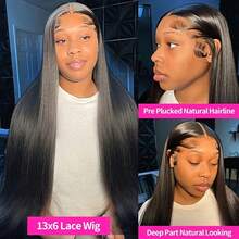 5x5 Lace Front Straight Human Hair Wig For Women 250 Density HD Transparent 40 Inch Straight Lace Front Wigs Human Hair Pre Plucked Glueless Lace Frontal Wigs - Natural Black - 查看 5