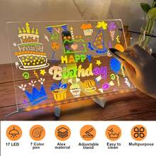Pizarra luminosa, set moderno de pizarra de mensaje iluminada con LED de acrílico con 7 bolígrafos de colores - Alimentado por USB, pizarra de dibujo borrable, ideal para decoración de dormitorio y luz nocturna DIY - Regalo de cumpleaños perfecto, luz LED, acrílico, pizarra de mensaje, borrable, pizarra de dibujo USB