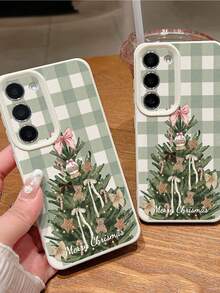 1 carcasă de telefon personalizabilă cu text și design tematic de Crăciun în carouri verzi și albe, potrivită pentru iPhone 17 Pro Max/17 Air/15 Pro Max/16 E/14 Plus/13/12/11, S24/20 Ultra, Redmi Note 13 Pro Plus, fabricată din material TPU, plină de atmosferă de sărbătoare, cel mai bun cadou pentru familie și prieteni de Crăciun.