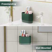 Toothbrush Holders For Bathrooms, Plastic Tooth Brush Holder With Drainage And Drip Tray, Shower Toothpaste Holder Stand Organizer Caddy, Bathroom Accessories Decor - Green - View 5