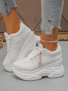 أحذية رياضية نسائية مريحة وكاجوال من قماش مع ربطة الدانتيل وسُمك في الأرضية، مناسبة للارتداء في الخارج طوال السنة