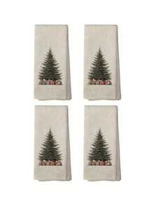 1/2/4 件超长 15.7X23.6 英寸复古圣诞厨房毛巾 - 农舍装饰洗碗布，米色和棕色树和铃铛图案，质朴的米色节日茶巾，适合圣诞节、新年和日常使用 - 可机洗，2 件套，带有节日松树和铃铛图案，背景带有红丝带蝴蝶结 - 彩色 - 查看 11