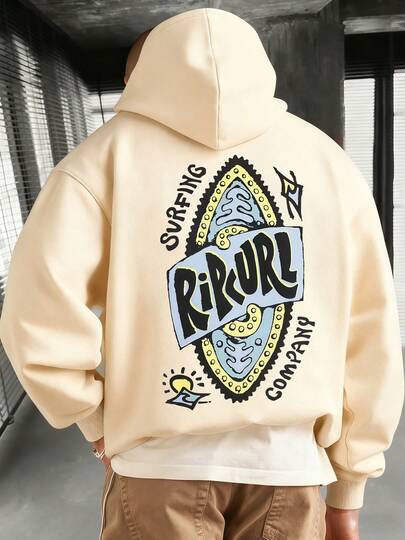 Surfing Style Double Sided Rip Graphic Hoodie Spring/Autumn Clothes  Regular Fit  Pocket Apricot Hoodies For Men Sweatshirt Men  Suitable For Daily Wear, Outings, Casual Occasions, Streetwear,Gifts For Men