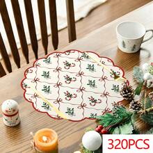 1pc/Set Candy Bow Floral Pattern Christmas Linen Flower Placemat, 38*38cm Seasonal Kitchen Dining Table Decor Plate Mat, Christmas Party Decoration, Home Decor - Multicolor - View 11