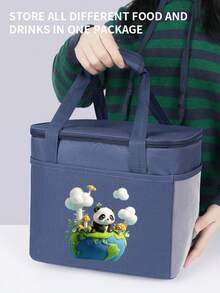 1pc Cartoon Car Pattern Insulated Lunch Bag, Large Capacity Lunch Box Tote Bag, Aluminum Foil Lining, Suitable For Work Commute - 28*24*21CM - View 5