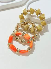 LADYCOCO 3 piezas Pulsera vintage de múltiples capas y colores de cuentas de acrílico gruesas, pulsera transformable con chapa dorada, para mujeres, parejas, fiestas, uso diario - Multicolor 24 - Ver 7