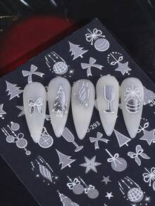 3 PIEZAS Pegatinas de uñas con brillo plateado festivo y navideño, diseños brillantes de Papá Noel, árbol de Navidad, ciervos, bolas, copos de nieve, estrellas y lazos para manicura, suministros de uñas autoadhesivos para decoración de uñas de invierno y Año Nuevo