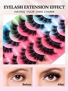 10 Pairs Manga Lashes Faux Mink Eyelashes Cat Eye Eyelashes Natural Full False Eyelashes Volumized Eyelash Extension Travel Essentials Makeup Tools - lông mi mềm mại - Xem 3
