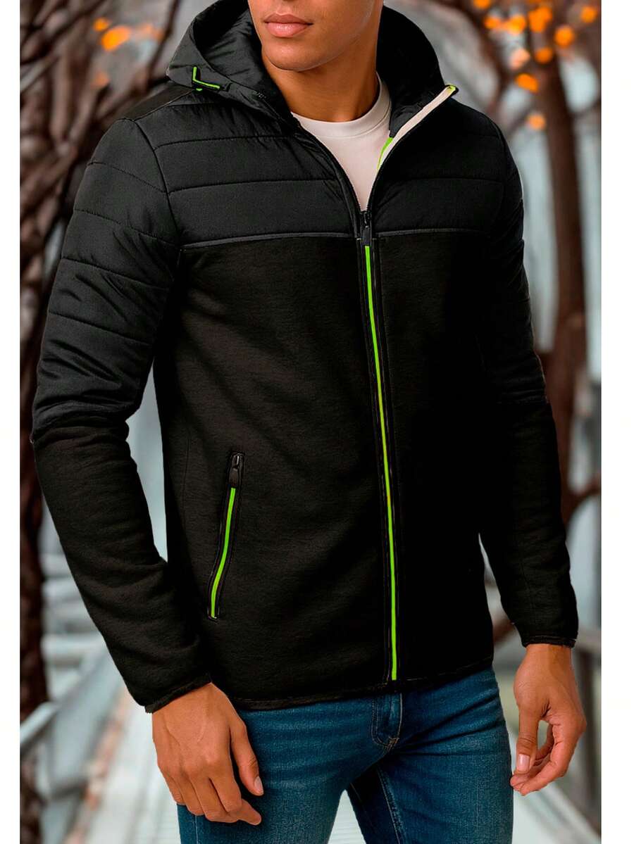 Chamarra para hombre con capucha y cierre frontal, diseño moderno casual ideal para climas fríos, perfecta para combinar con jeans o looks urbanos de temporada Comodidad y Estilo Activo Capucha Con Cremallera - Negro - Ver 1