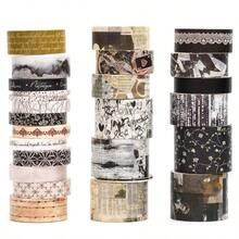 Vintage Washi Tape Set - 24 Rolls Arts Adhesive Tapes Assorted Retro Decorative Masking Tape Sets For Craft Scrapbook DIY Gift Wrapping 9-Monochrome Mood