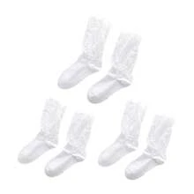 1 par de calcetines hasta la mitad de la pantorrilla de unicolor con bordado de flores y diseño calado para mujer - Negro - Ver 24