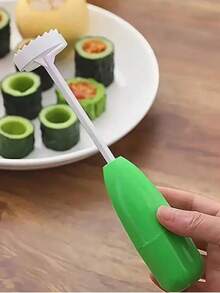 1个塑料去核器,4合1多功能果蔬去核器,带长柄,耐用ABS材质,适用于蔬菜、黄瓜、苹果、梨等,厨房小工具 - 彩色 - 查看 2