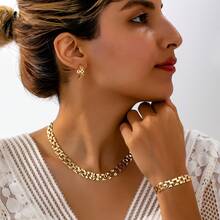 1pc Fashion 3D Geometric Watch Chain Necklace, 1pc Geometric Watch Chain Bracelet, 1 Pair Alloy Geometric Watch Chain Earrings