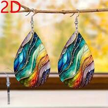 A Pair Of Teardrop-Shaped Gemstone Floral Pattern Acrylic Earrings For Dinner Wear, Banquet Souvenirs, Gifts, Women's Jewelry, Summer