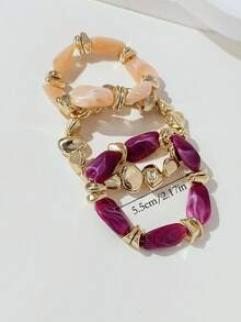 LADYCOCO 3pcs Vintage Thick Chunky Acrylic Beaded Multilayer Bracelet, Transformable Gold Chip Bracelet, Suitable For Women, Couples, Party, Daily Wear - Multicolor 28 - View 3