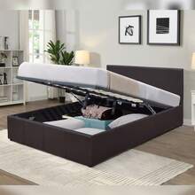 4ft6 Double Faux Leather Ottoman Bed Frame In Black Or Brown - Brown - View 1