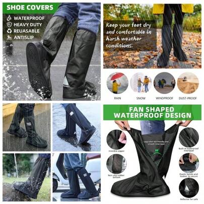 Cubrezapatos Impermeables, Impermeables Reutilizables y Plegables, Cubrezapatillas Antideslizante para Botas de Lluvia con Reflector, Hombres Mujeres Ropa de Lluvia