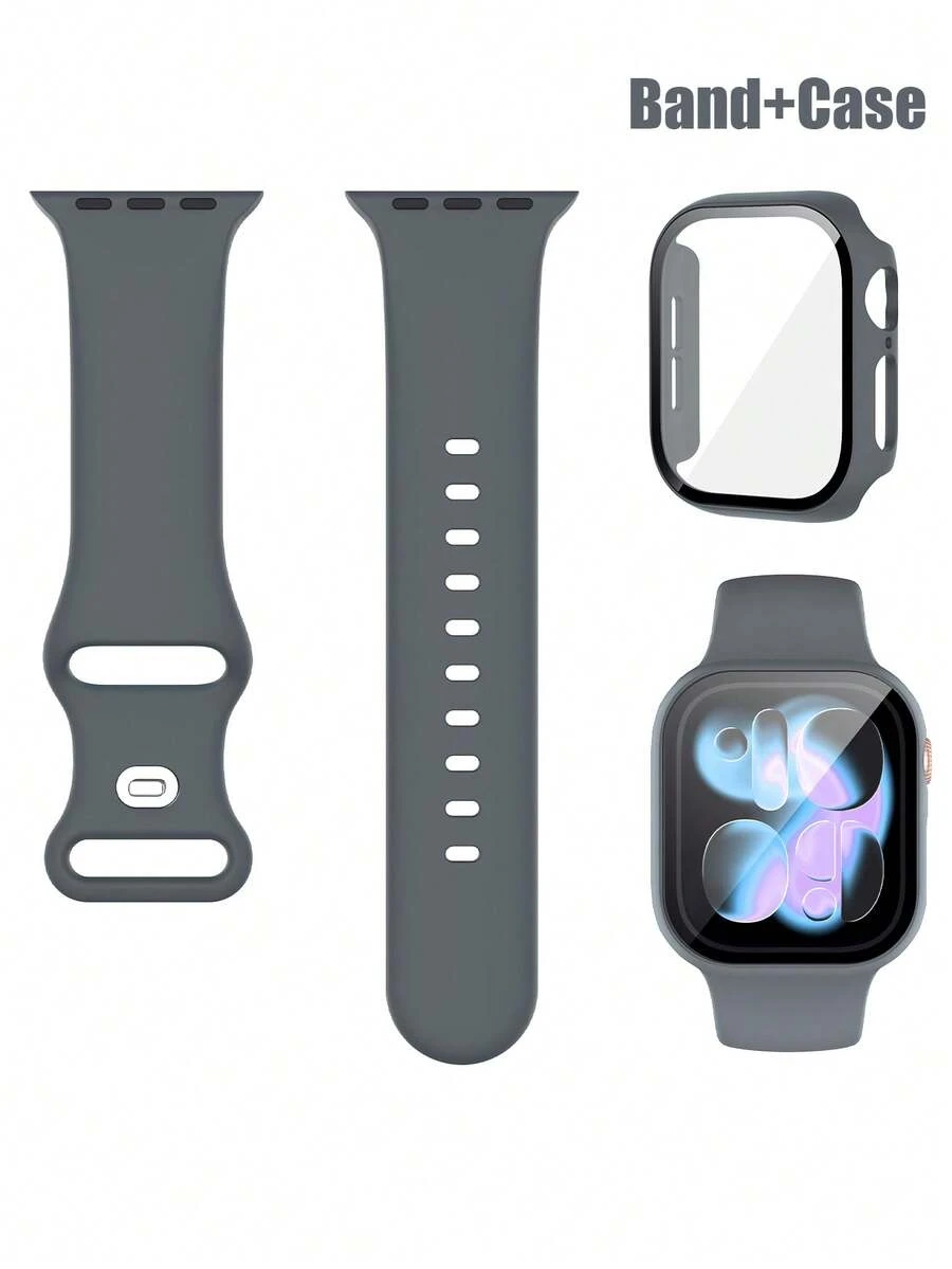 2 in 1 compatibile con cinturini e custodie per Apple Watch da 40mm, 41mm, 42mm, 44mm, 45mm, 46mm e 49mm. Caratteristiche: cinturino in morbido e confortevole silicone sportivo e custodia 2 in 1 in PC rigido resistente agli urti e ai graffi e vetro temperato. Adatto per modelli Ultra/11/10/9/8/7/6/5/4/SE. Design unisex. Vestibilità perfetta e feedback tattile. - Grigio spazio - Visualizzare 1