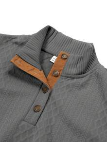 男士休闲时尚半拉链提花针织亨利领 Polo 衫，宽松针织卫衣，复古做旧撞色肘部贴片，适合春秋季穿着（注意：这款针织卫衣不像羊毛那样厚实；欧美尺码偏大，建议选购小一码） - 灰色 - 查看 6