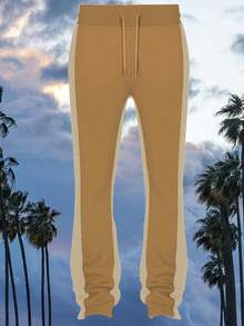 Mens Casual Tech Fleece Solid Stacked Sweat Pants - Sand Cream - View 1