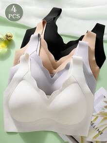 4件套女士无缝无钢圈文胸，舒适日常基础款文胸，轻薄衬垫运动背心式文胸，柔软无钢圈文胸 - 彩色 - 查看 3