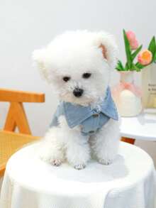 PETCIRCLE 1件寵物衣服小狗幼犬可愛寵物戶外翻領設計附牽繩扣環經典外套 - 素色 - 藍色 - 查看 4
