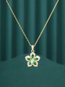 1 Stück elegante, luxuriöse, drehbare Blumen-Zirkonia-Anhänger-Halskette, geeignet für den täglichen Gebrauch, Dates, Feiertage und als Geschenk