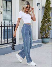 Wide Leg Jeans Straight Leg Jeans Baggy Denim Pantshalloween - 中號藍色-長 - 查看 9