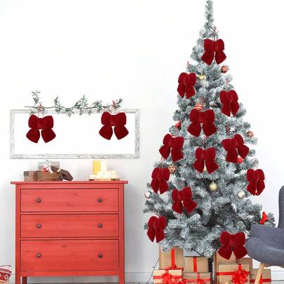 1pc Christmas Tree Velvet Bow Gift Crafts, Wreath, Suitable Garland Home Indoor And Outdoor Winter Fireplace, Wall Pendant, Christmas Decoration Christmas Party Supplies (3 Size Wine Red Bow Christmas Pendant Decoration)