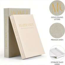 精美装饰书——两件套亚麻布盒，提升您的咖啡桌、书架或壁炉台装饰——美观的仿书造型，适用于现代家居装饰、照片收纳、纪念品盒或珠宝盒。