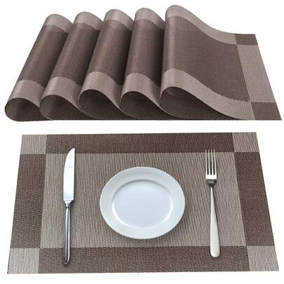SERAPHINEX Manteles Individuales Lavables, Juego De 6 Piezas, Material De PVC Y Poliéster De Alta Calidad, Antideslizante Y Resistente Al Calor, Apto Para Mesas De Cocina, Diseño Sencillo, Duradero Y Fácil De Limpiar