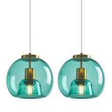 YQYYFC Light Blue Glass Pendant Lights Kitchen Island Gold Hanging Light Fixture Glass Globe Pendant Light Modern Pendant Lighting For Kitchen Island Bedroom Dining Room (7.87") - 7.87 in Light Blue - 查看 12