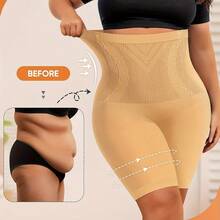 Plus Size High Waist Seamless Tummy Control Shaping Panties For Women XL-5XL Stretchy Comfortable Breathable Butt Lifting Slimming Underwear For Daily Wear And Fitness - Màu be - Xem 2
