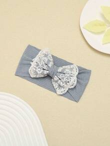 1pc Autumn/Winter Knitted Striped Baby Headband, Lace Embroidered Floral Bow Infant Headwear, Cute & Sweet Girls Princess Hair Accessories