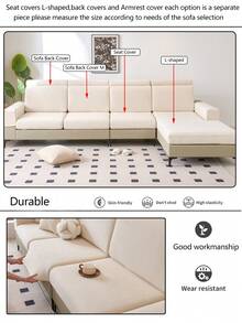 1pc Stretch Sofa Seat Cushion Cover, All Season Non-Slip Sofa Slipcover, Full Coverage Sofa Protector, Washable, Dust-Proof, Pet-Friendly, Adjustable For L-Shaped Sofa, Suitable For Bedroom, Office, Living Room - cream color - View 10