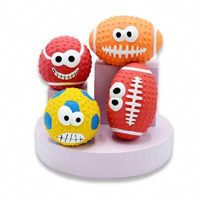 带趣味表情的吱吱作响的乳胶减压球玩具，狗狗训练玩具